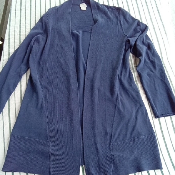 Chico's Blue Open-Front Cardigan with Long Sleeves - Picture 4 of 5
